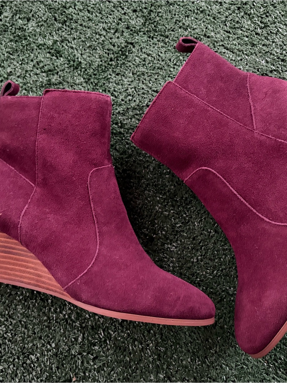 Women’s Suede Ankle Boots in Burgundy - Stylish Wedge Heel